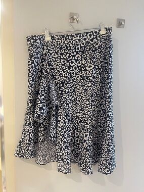 Black and White Leopard Print Ruffled Midi Skirt